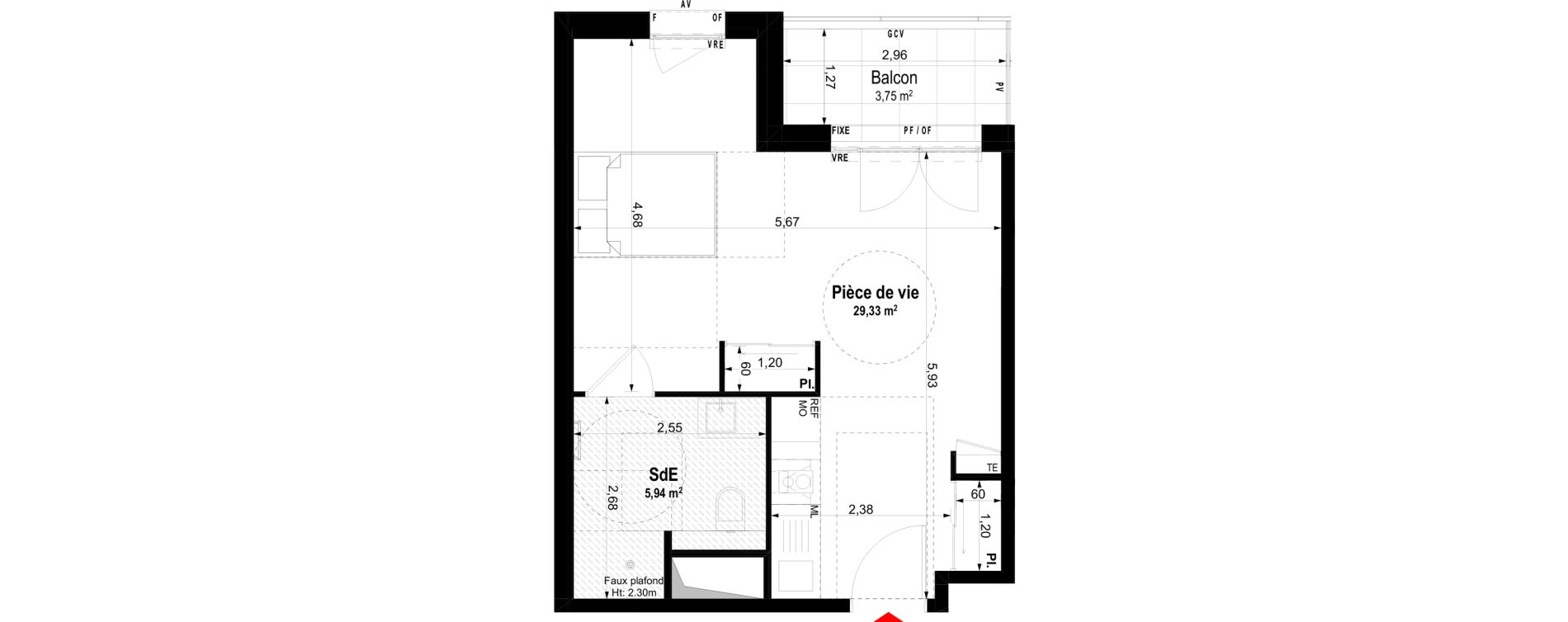 Studio meubl&eacute; de 35,27 m2 &agrave; Ch&acirc;teaubriant Centre