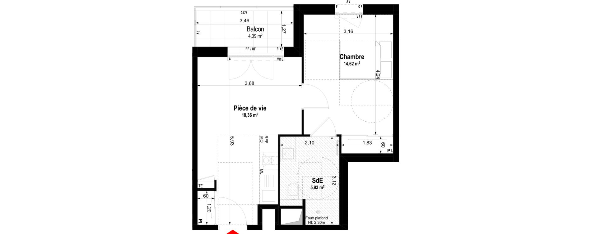 Appartement T2 meubl&eacute; de 38,91 m2 &agrave; Ch&acirc;teaubriant Centre