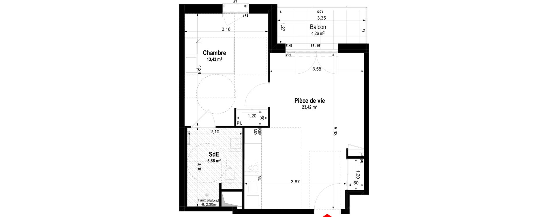 Appartement T2 meubl&eacute; de 42,51 m2 &agrave; Ch&acirc;teaubriant Centre