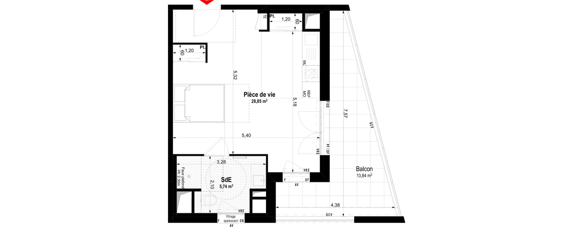 Studio meubl&eacute; de 34,59 m2 &agrave; Ch&acirc;teaubriant Centre