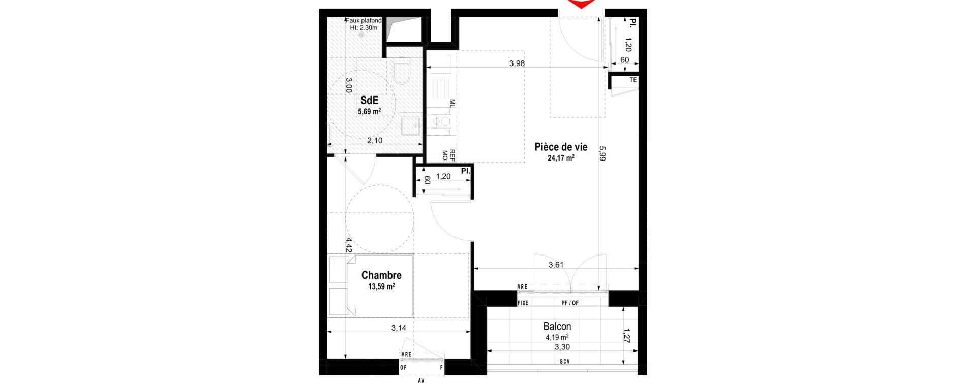 Appartement T2 meubl&eacute; de 43,45 m2 &agrave; Ch&acirc;teaubriant Centre