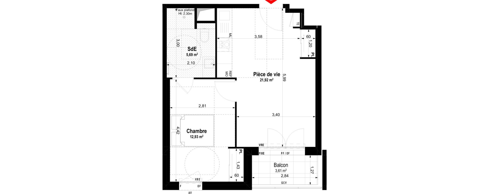 Appartement T2 meubl&eacute; de 40,54 m2 &agrave; Ch&acirc;teaubriant Centre