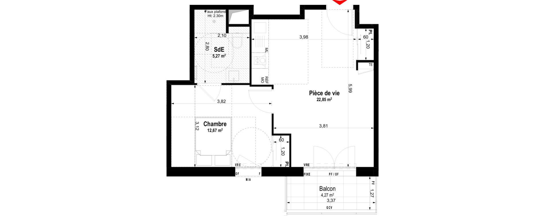 Appartement T2 meubl&eacute; de 40,79 m2 &agrave; Ch&acirc;teaubriant Centre