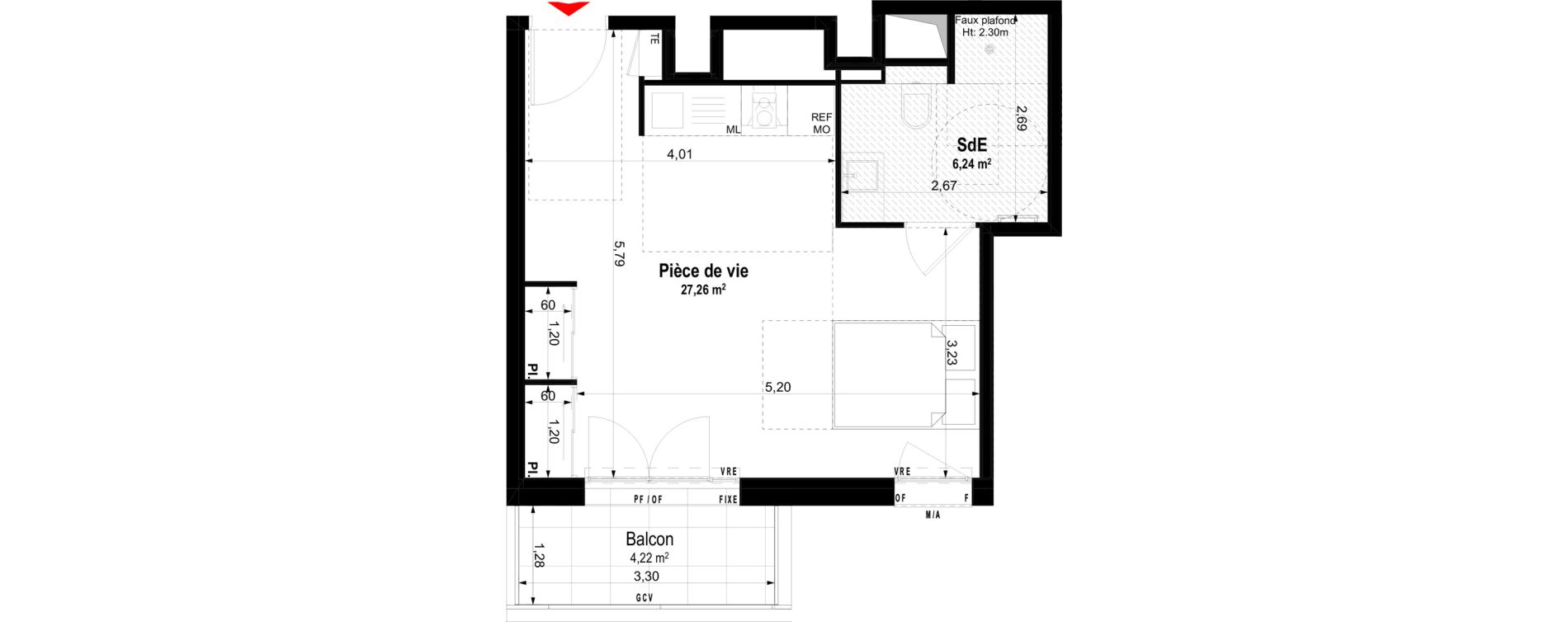 Studio meubl&eacute; de 33,50 m2 &agrave; Ch&acirc;teaubriant Centre