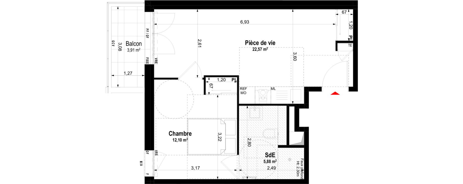 Appartement T2 meubl&eacute; de 40,55 m2 &agrave; Ch&acirc;teaubriant Centre