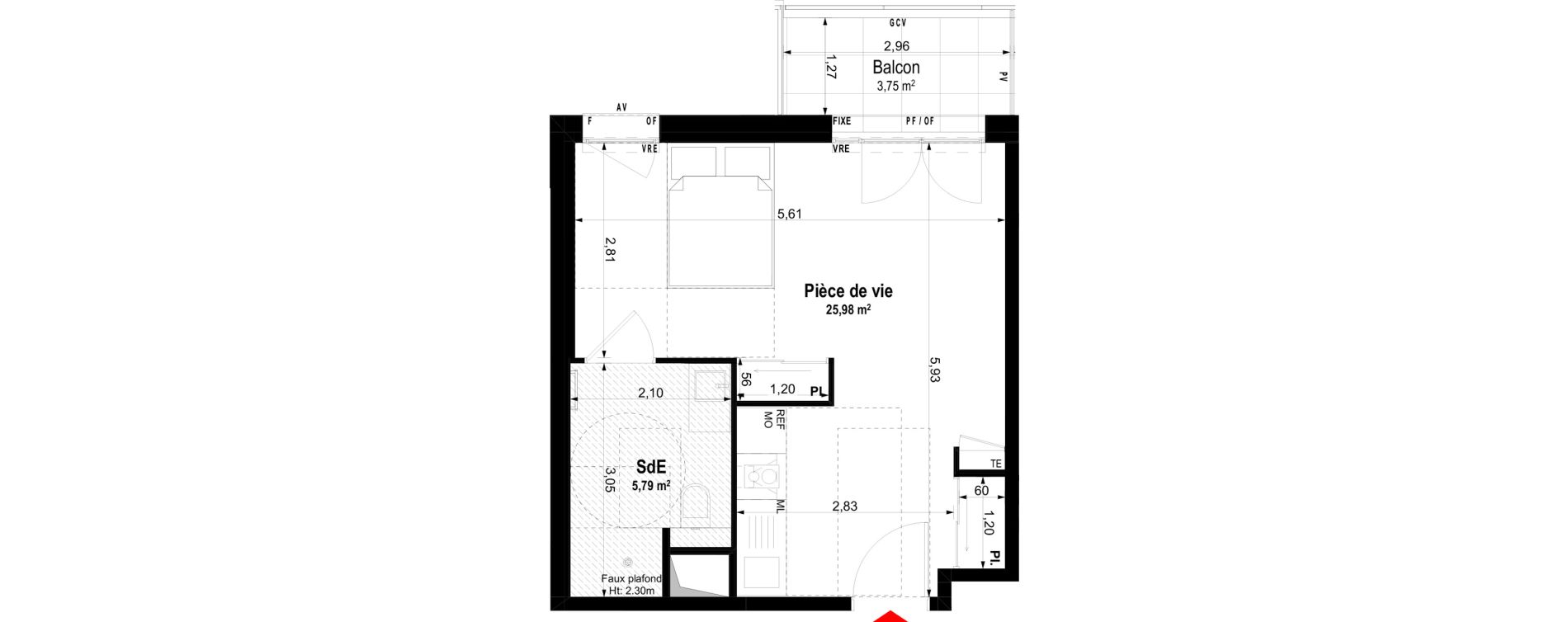 Studio meubl&eacute; de 31,77 m2 &agrave; Ch&acirc;teaubriant Centre