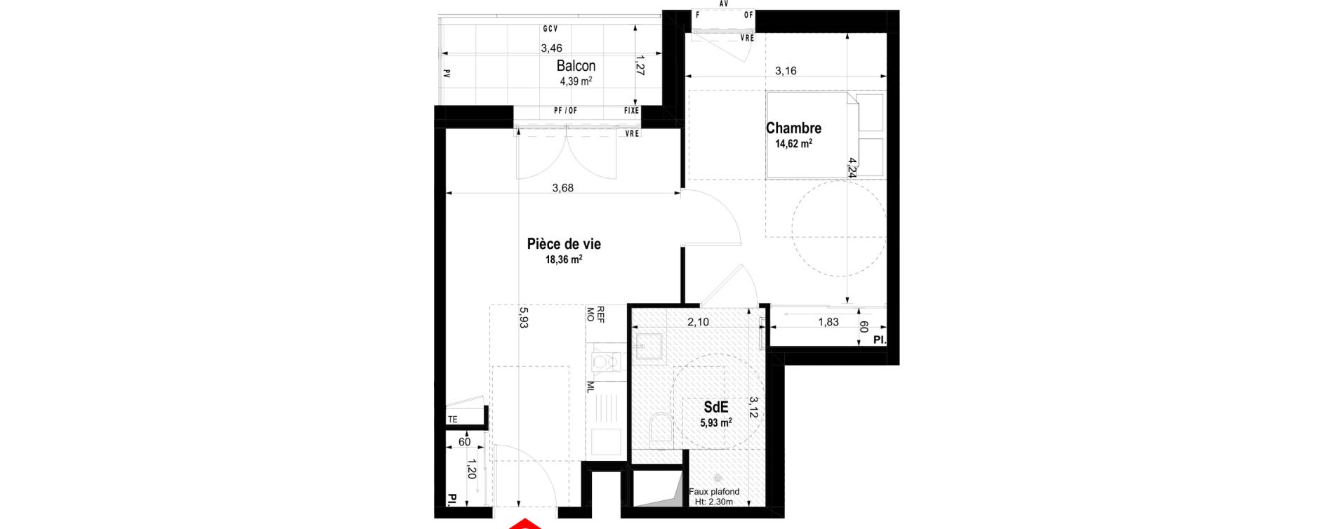 Appartement T2 meubl&eacute; de 38,91 m2 &agrave; Ch&acirc;teaubriant Centre