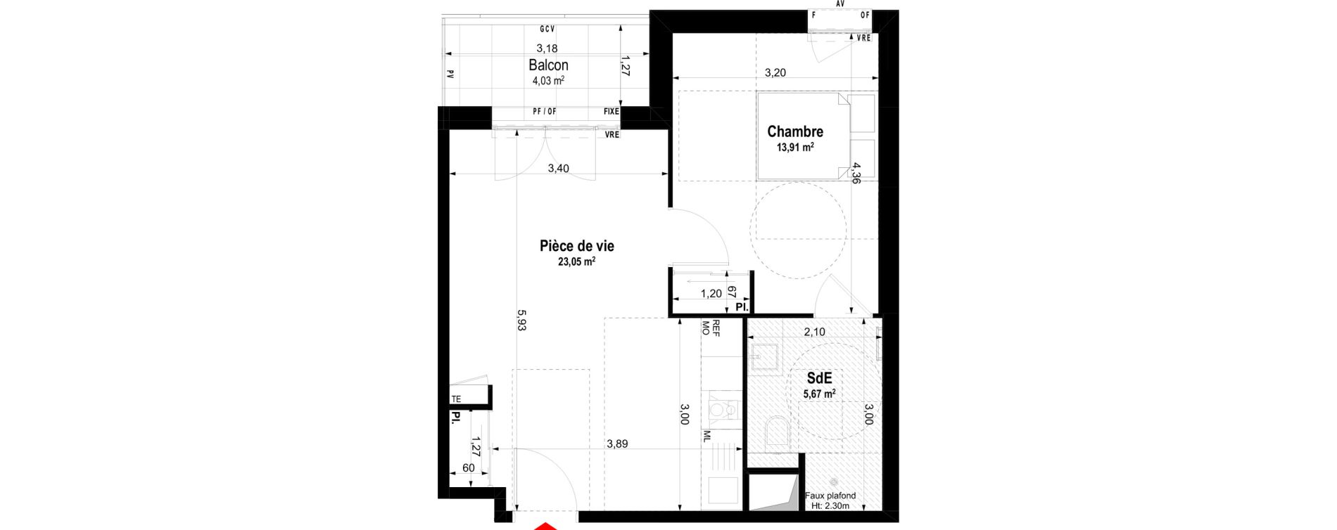 Appartement T2 meubl&eacute; de 42,63 m2 &agrave; Ch&acirc;teaubriant Centre