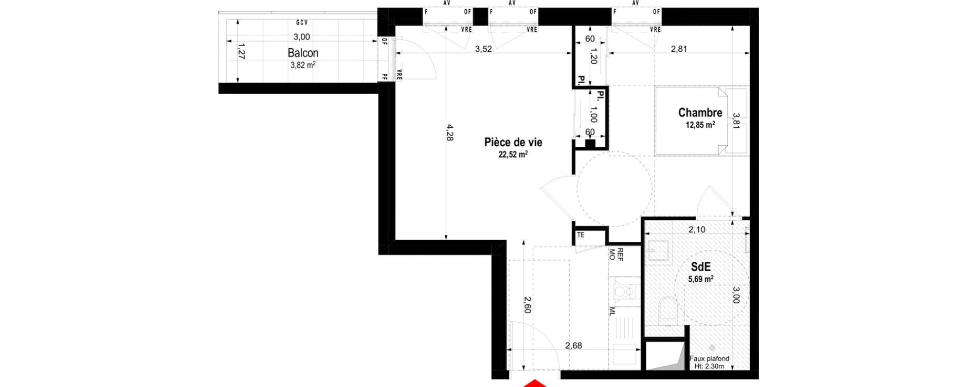 Appartement T2 meubl&eacute; de 41,06 m2 &agrave; Ch&acirc;teaubriant Centre