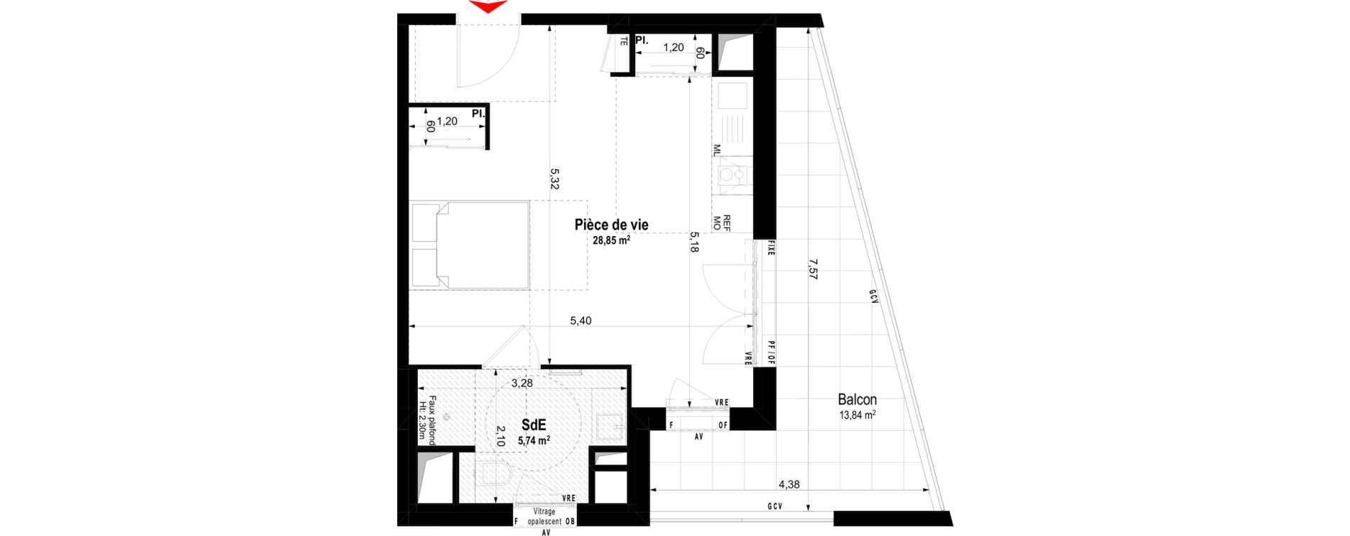 Studio meubl&eacute; de 34,59 m2 &agrave; Ch&acirc;teaubriant Centre