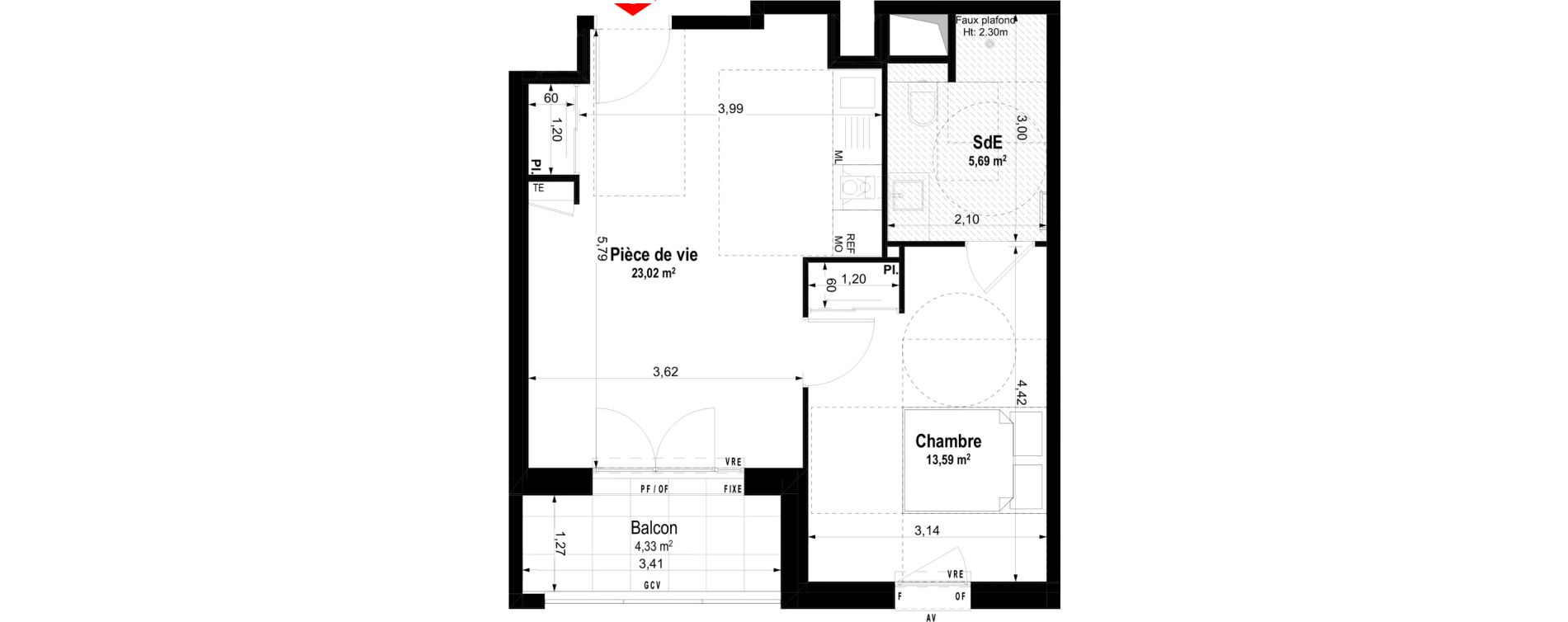 Appartement T2 meubl&eacute; de 42,30 m2 &agrave; Ch&acirc;teaubriant Centre