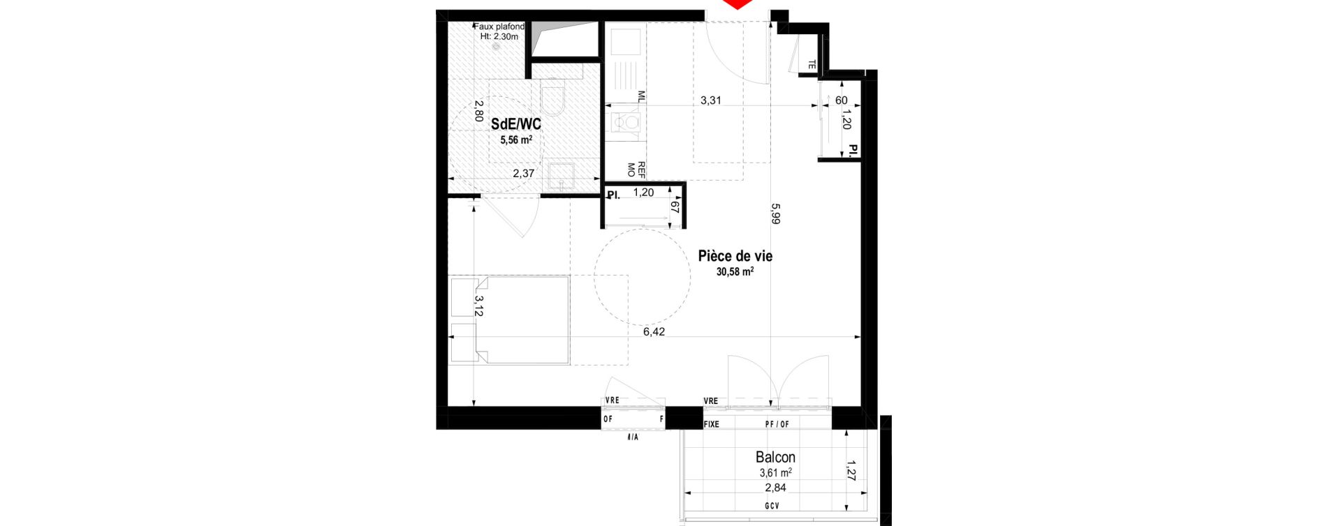 Studio meubl&eacute; de 36,14 m2 &agrave; Ch&acirc;teaubriant Centre