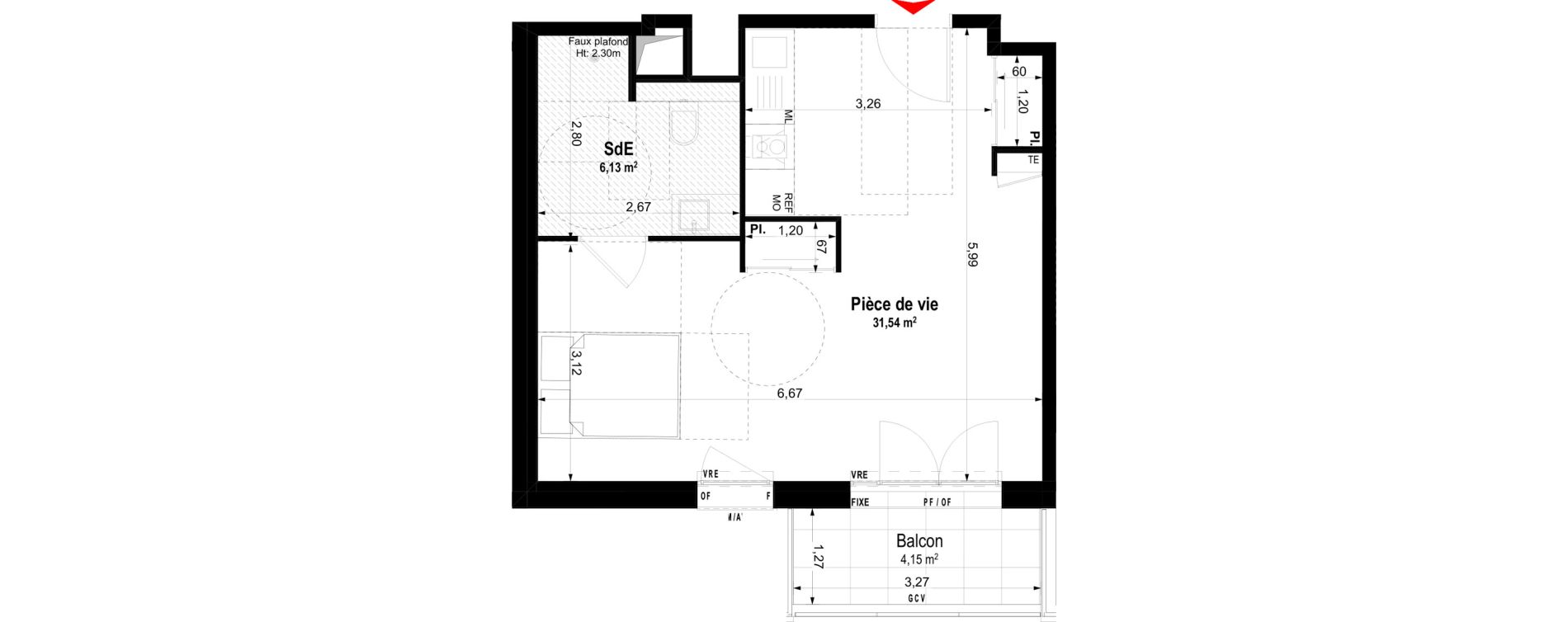 Studio meubl&eacute; de 37,67 m2 &agrave; Ch&acirc;teaubriant Centre