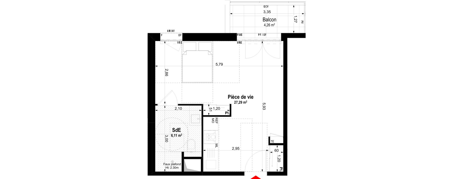 Studio meubl&eacute; de 33,40 m2 &agrave; Ch&acirc;teaubriant Centre