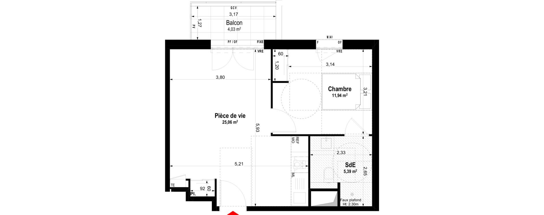 Appartement T2 meubl&eacute; de 42,39 m2 &agrave; Ch&acirc;teaubriant Centre