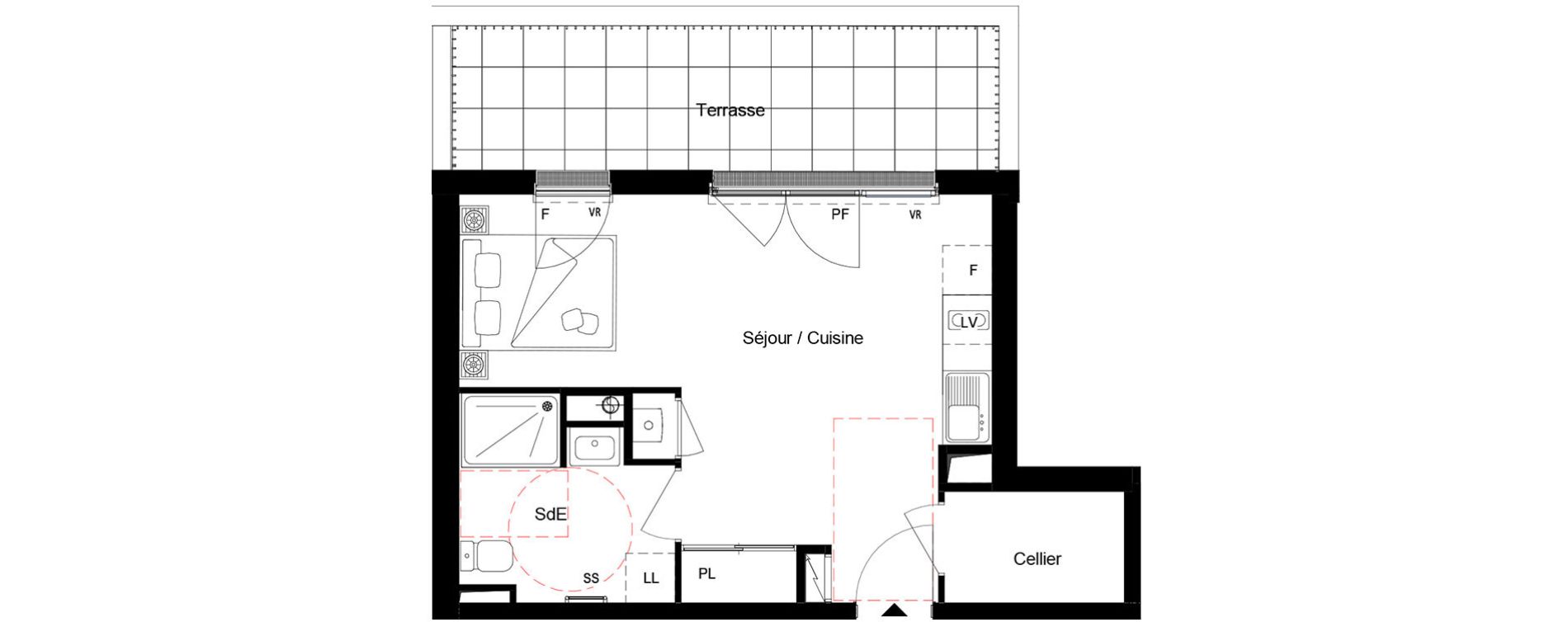 Appartement T1 de 32,44 m2 &agrave; Cou&euml;ron Centre