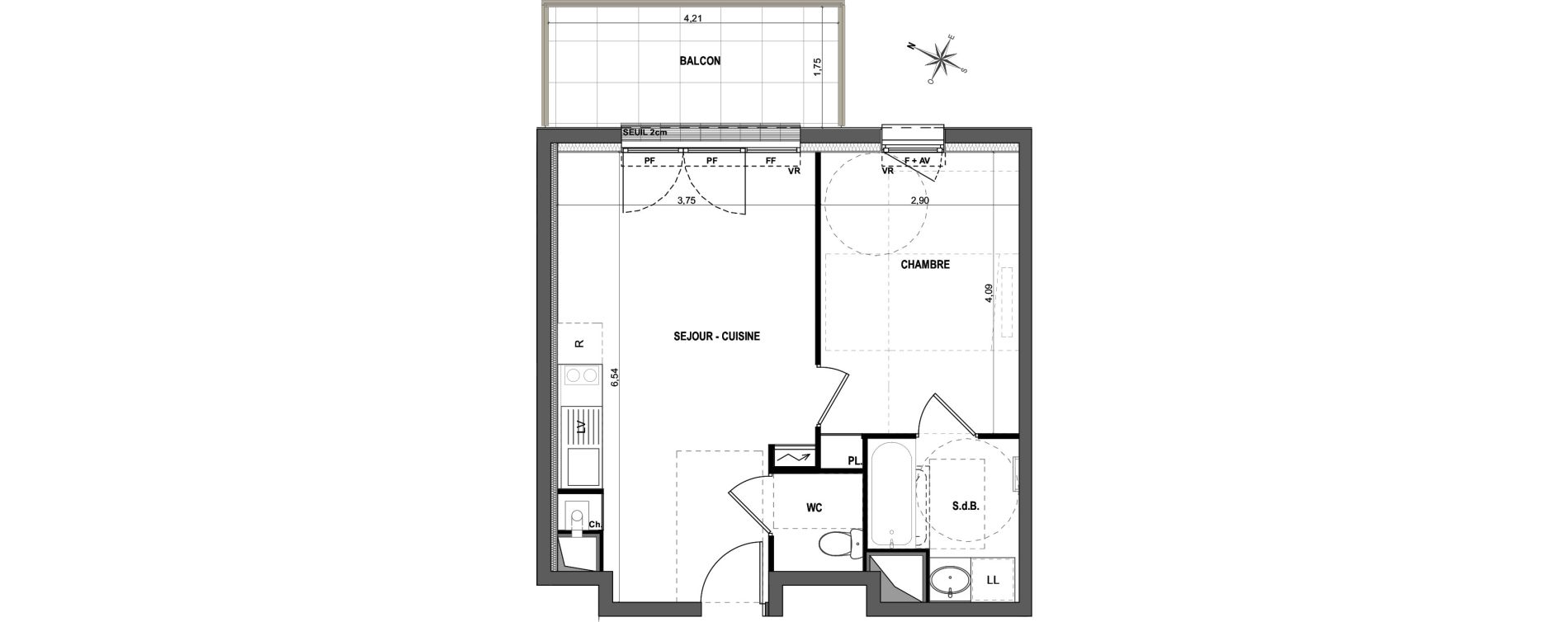 Appartement T2 de 40,68 m2 &agrave; Cou&euml;ron La chabossi&egrave;re