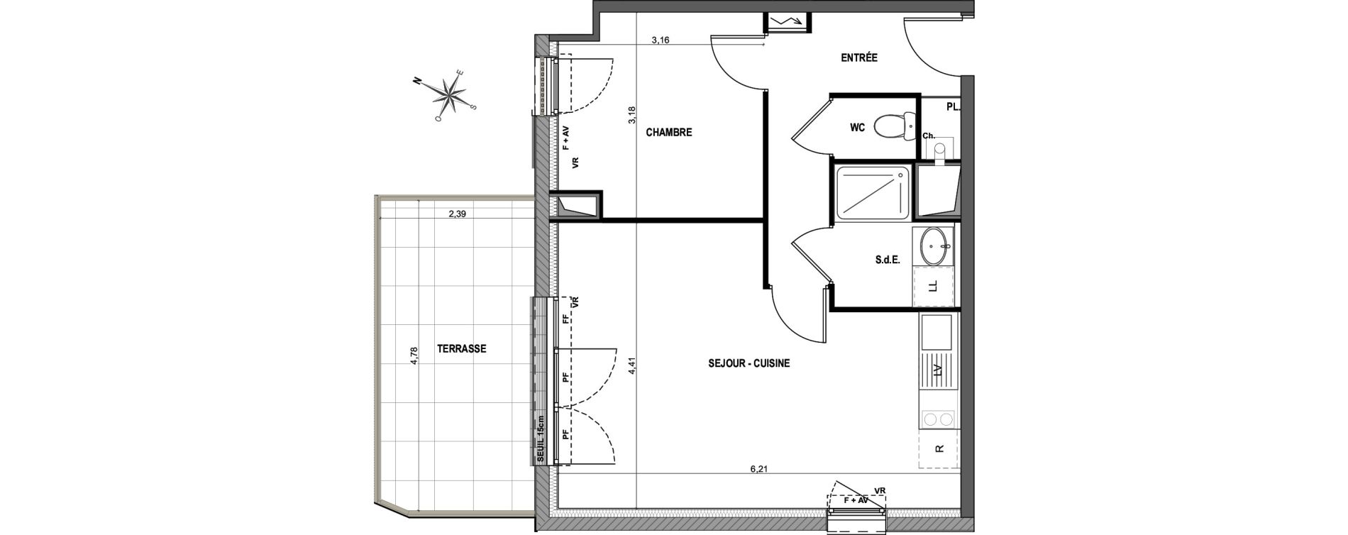Appartement T2 de 44,81 m2 &agrave; Cou&euml;ron La chabossi&egrave;re