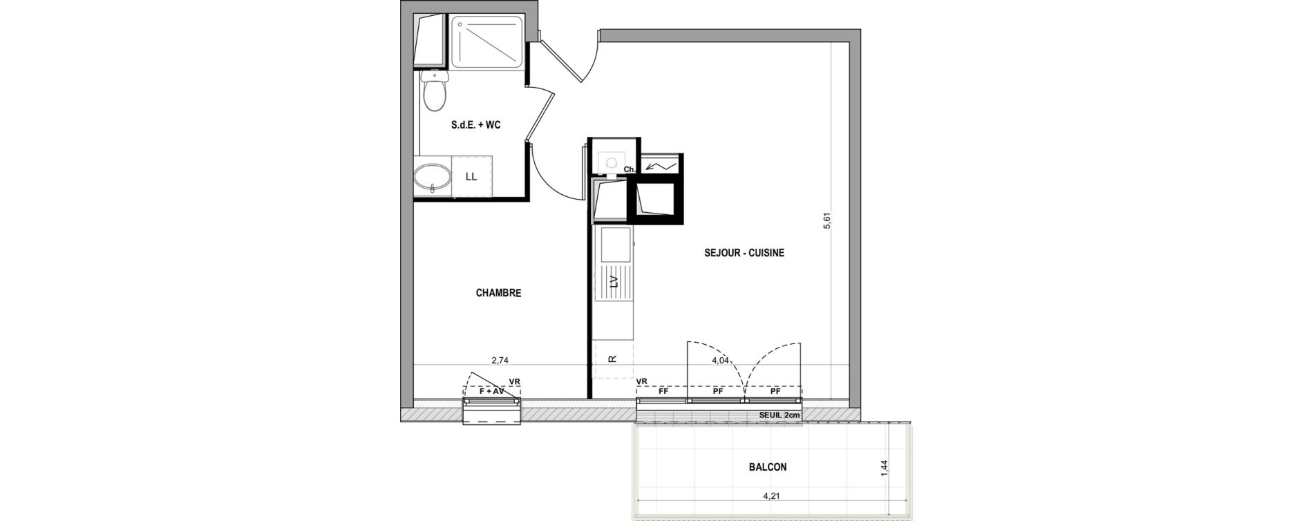 Appartement T2 de 36,65 m2 &agrave; Cou&euml;ron La chabossi&egrave;re