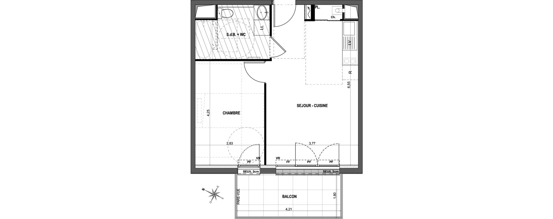 Appartement T2 de 41,68 m2 &agrave; Cou&euml;ron La chabossi&egrave;re