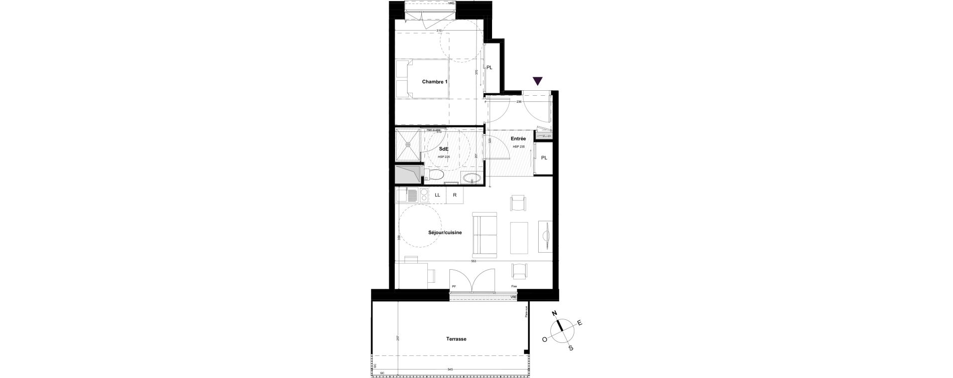 Appartement T2 de 44,93 m2 &agrave; Cou&euml;ron Centre