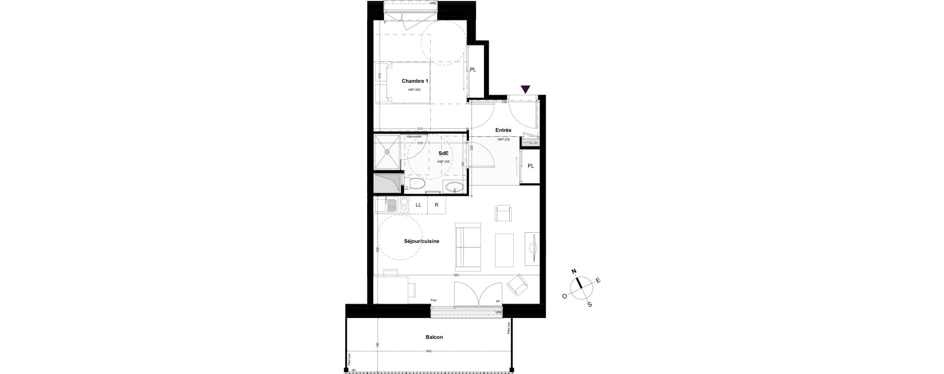 Appartement T2 de 44,93 m2 &agrave; Cou&euml;ron Centre