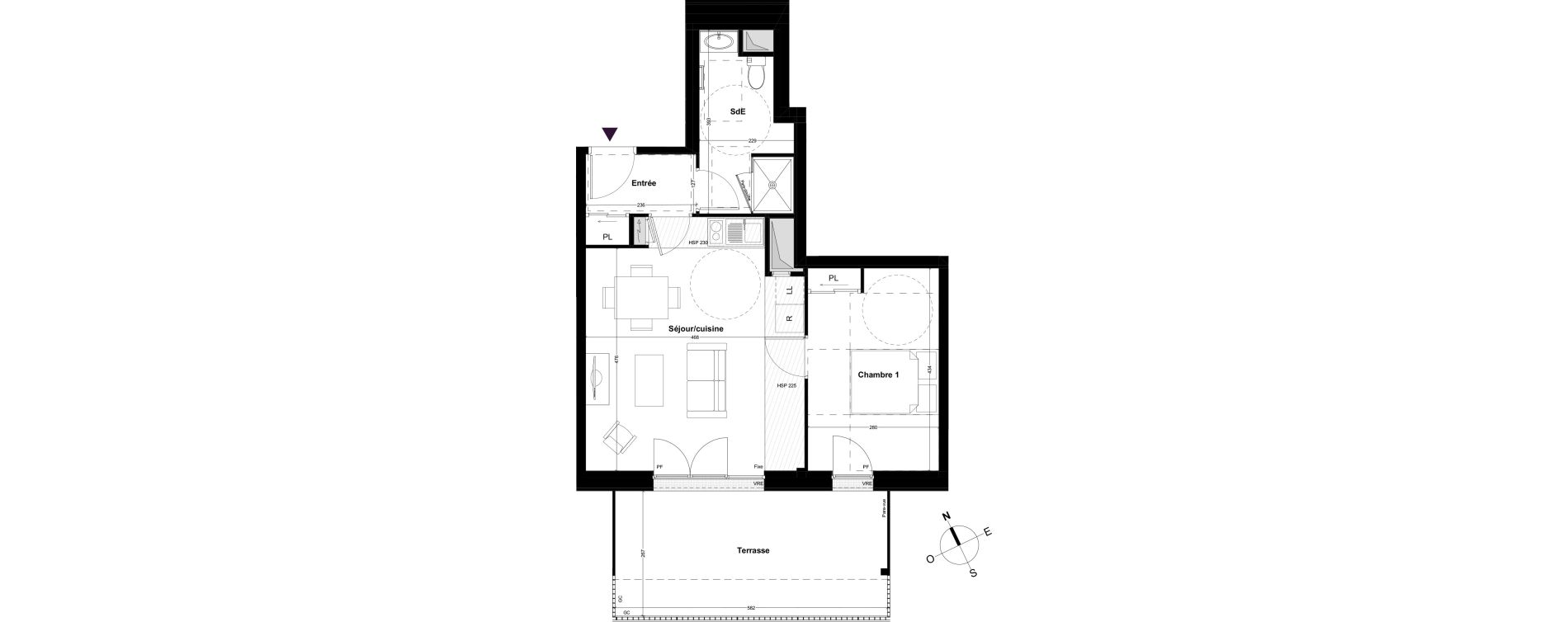 Appartement T2 de 45,79 m2 &agrave; Cou&euml;ron Centre