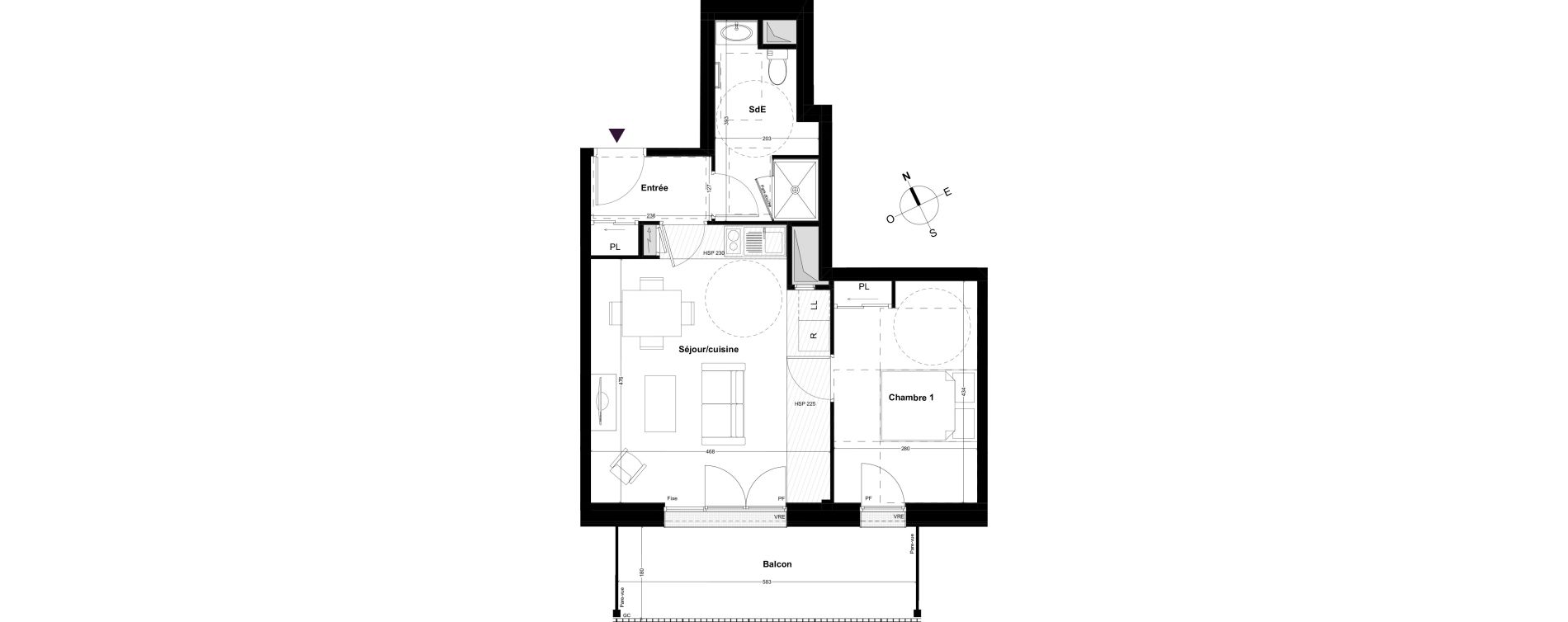 Appartement T2 de 45,79 m2 &agrave; Cou&euml;ron Centre