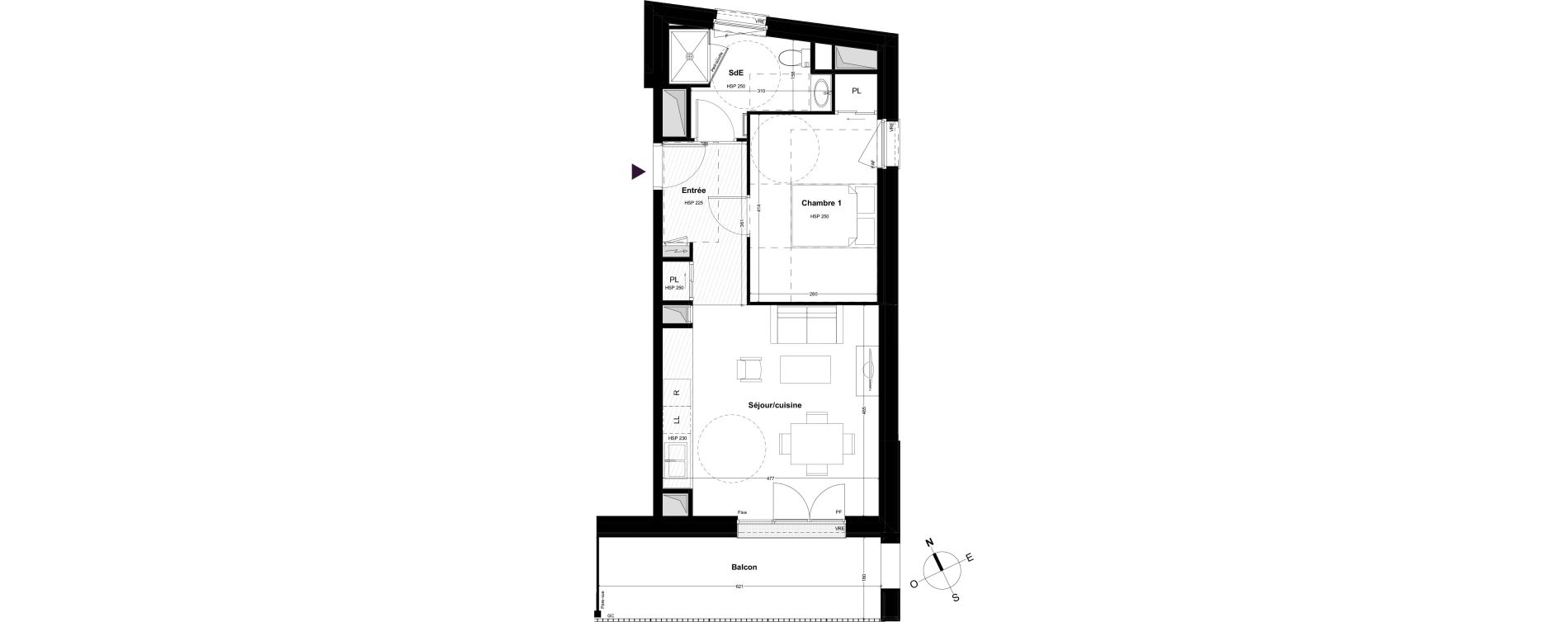 Appartement T2 de 46,37 m2 &agrave; Cou&euml;ron Centre