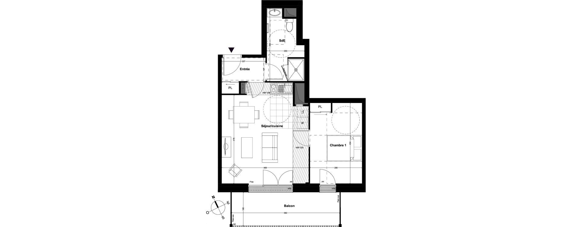 Appartement T2 de 45,80 m2 &agrave; Cou&euml;ron Centre