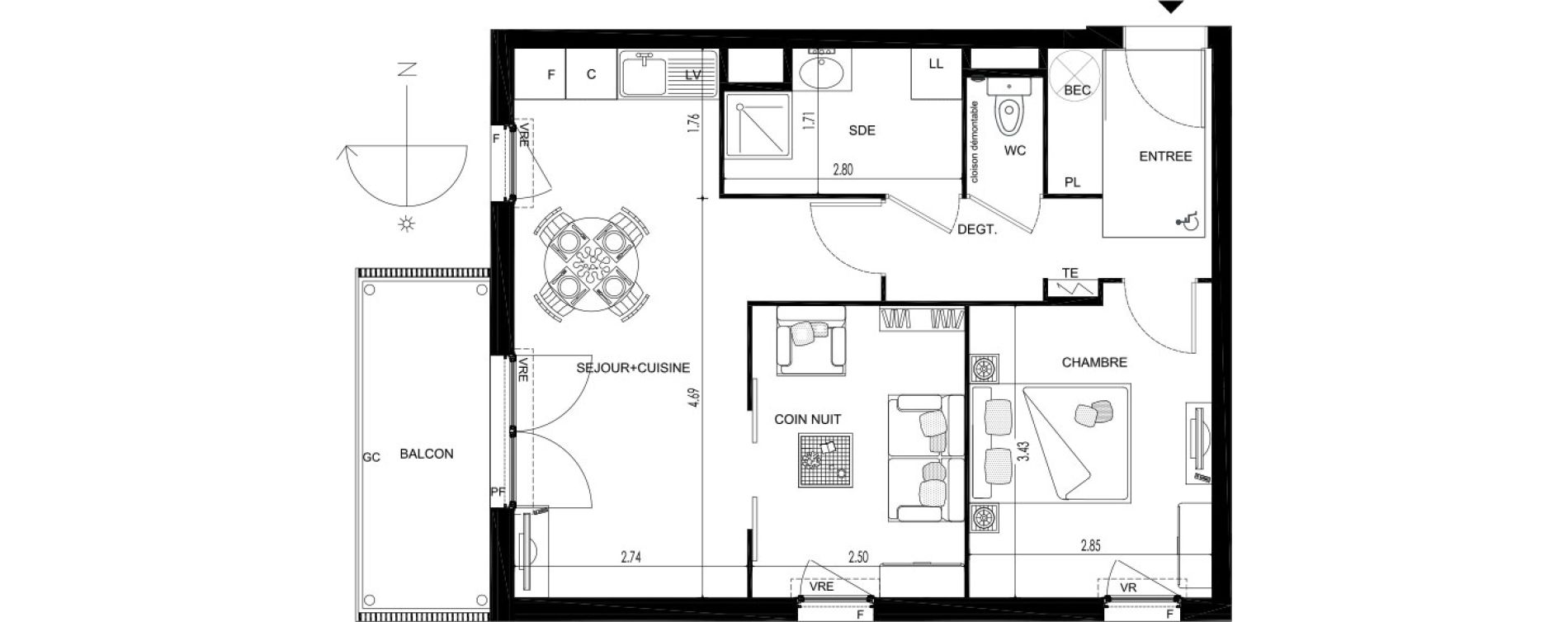 Appartement T3 de 50,69 m2 &agrave; Cou&euml;ron La chabossi&egrave;re