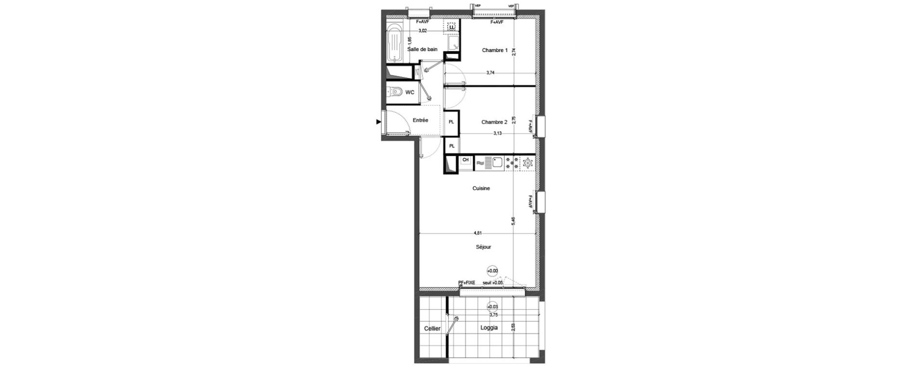 Appartement T3 de 57,12 m2 &agrave; Cou&euml;ron Centre