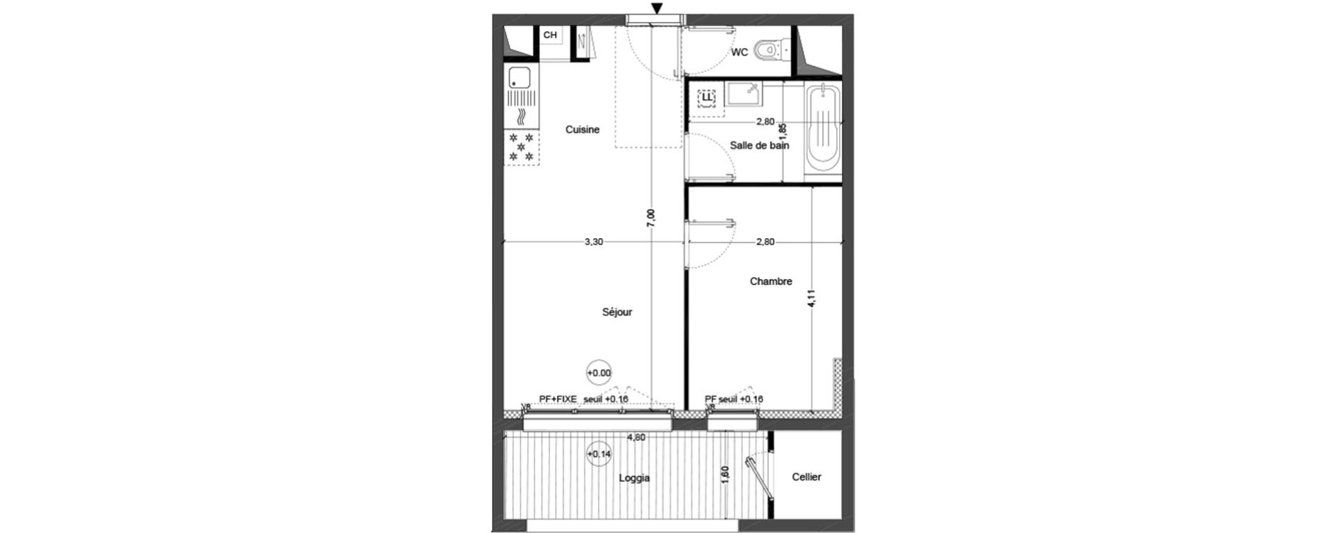 Appartement T2 de 40,91 m2 &agrave; Cou&euml;ron Centre