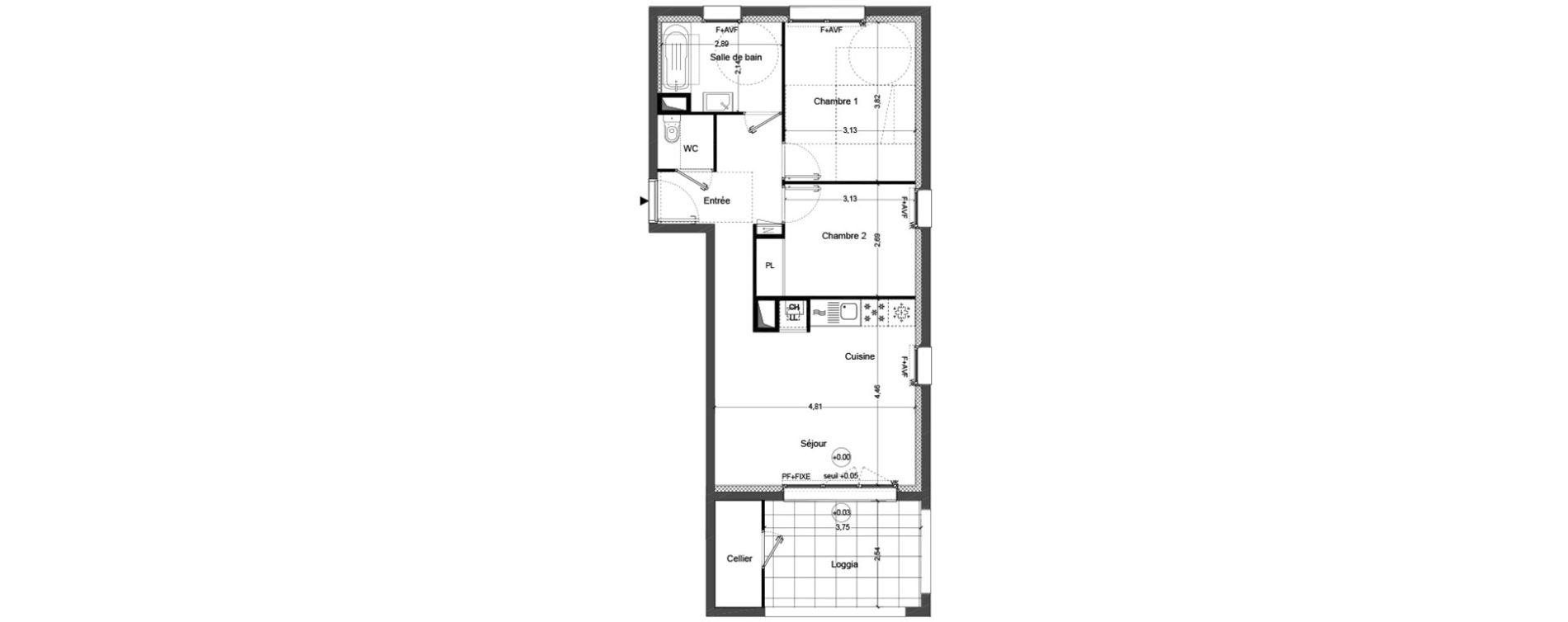 Appartement T3 de 57,58 m2 &agrave; Cou&euml;ron Centre