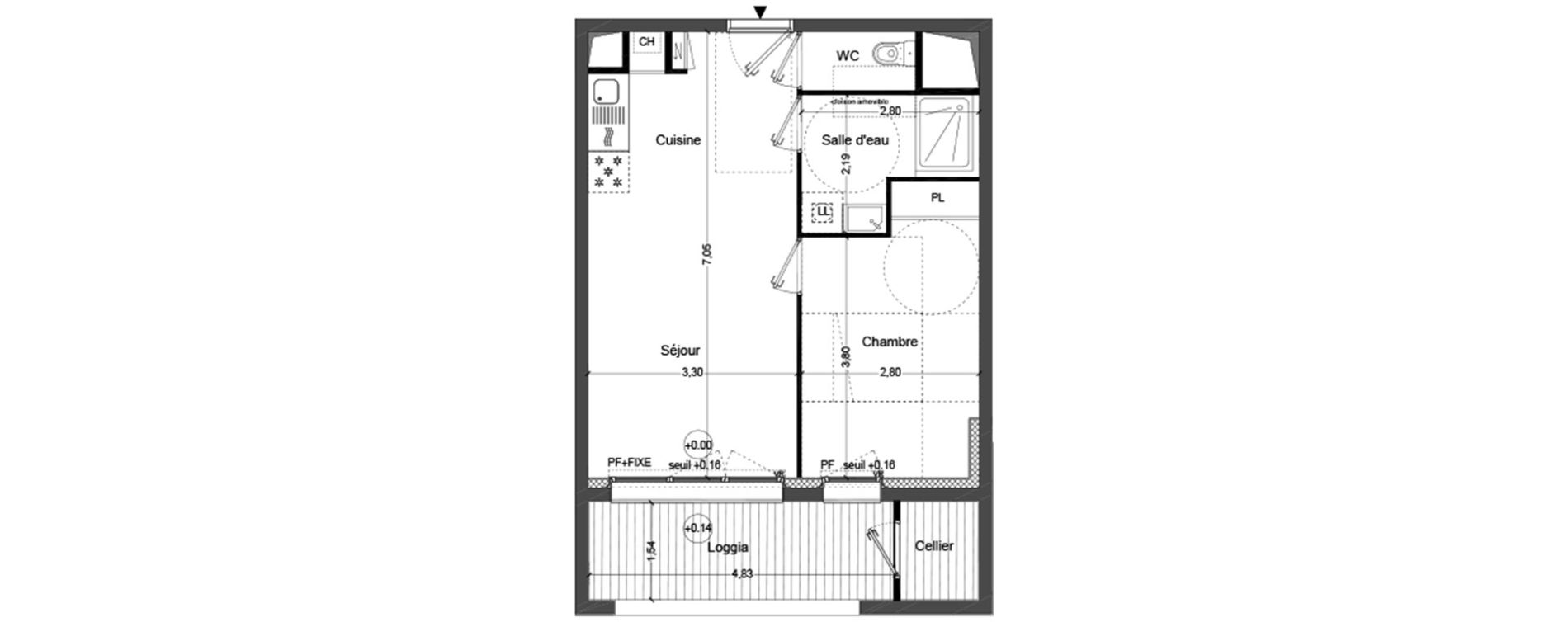 Appartement T2 de 40,80 m2 &agrave; Cou&euml;ron Centre