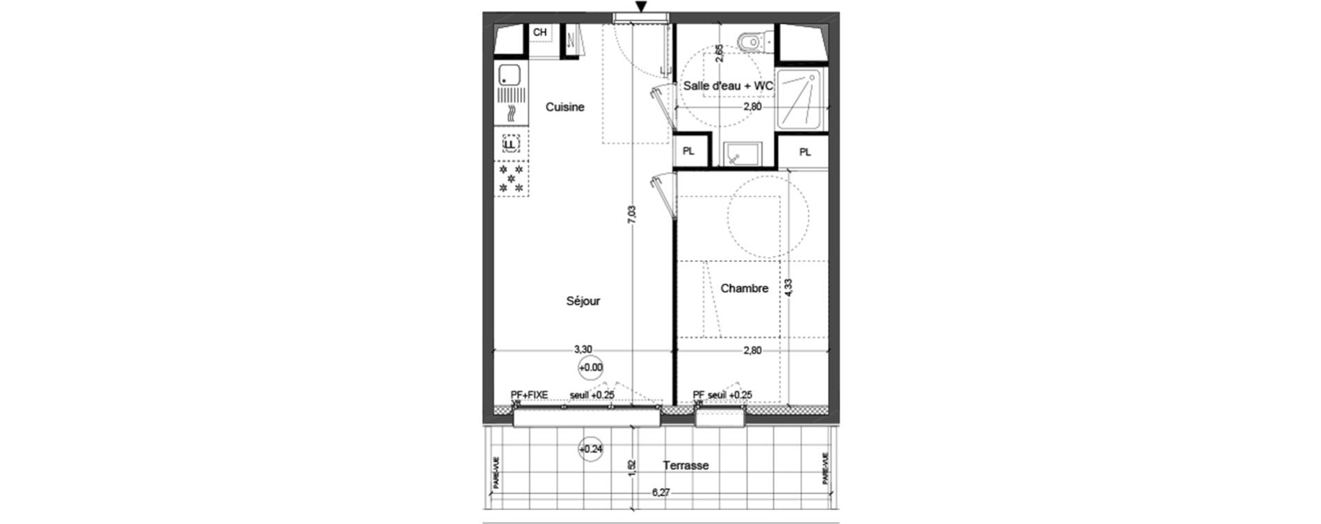 Appartement T2 de 41,25 m2 &agrave; Cou&euml;ron Centre