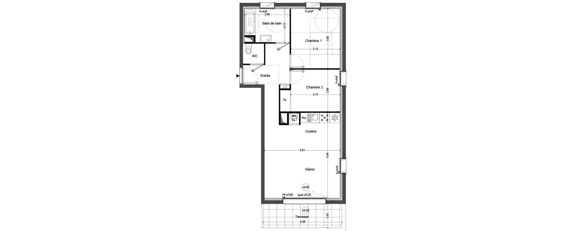Appartement T3 de 62,11 m2 &agrave; Cou&euml;ron Centre