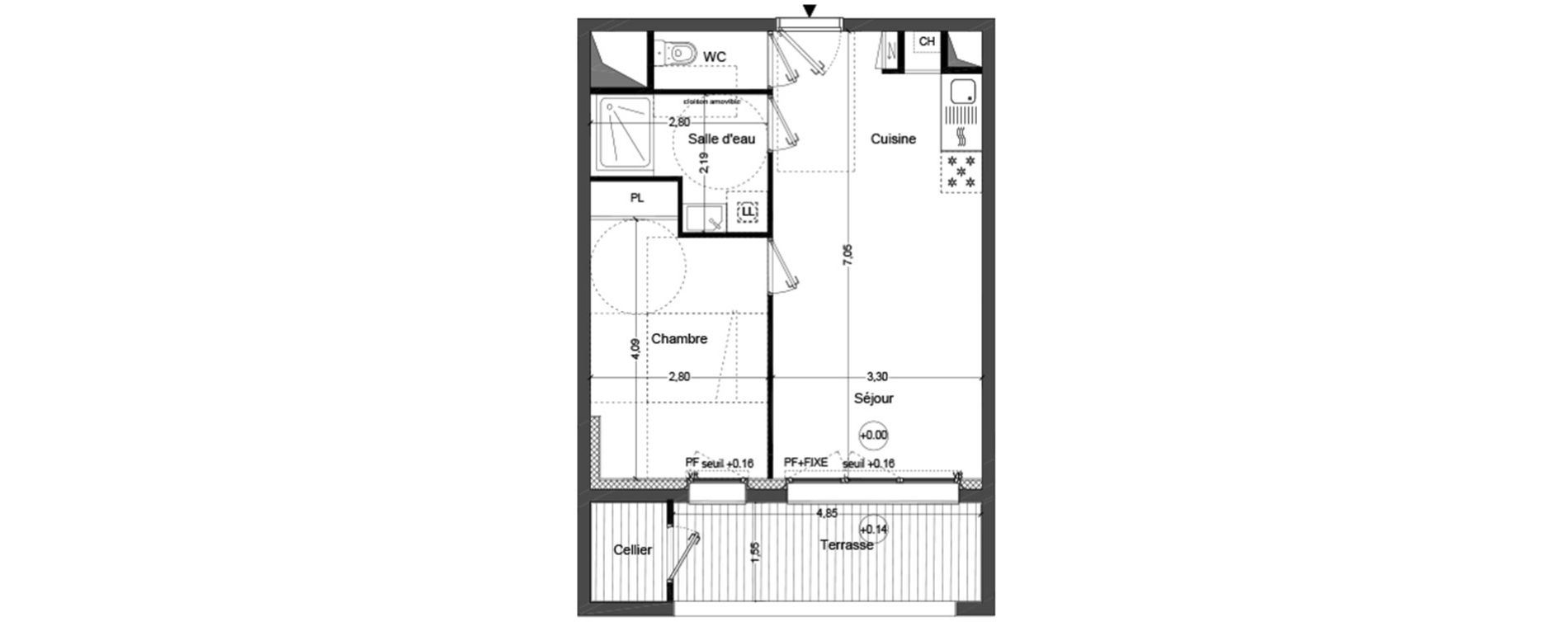Appartement T2 de 40,79 m2 &agrave; Cou&euml;ron Centre