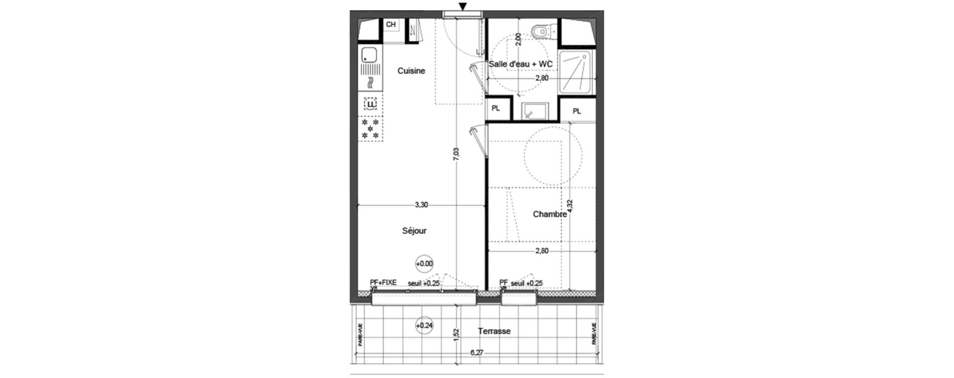 Appartement T2 de 41,25 m2 &agrave; Cou&euml;ron Centre