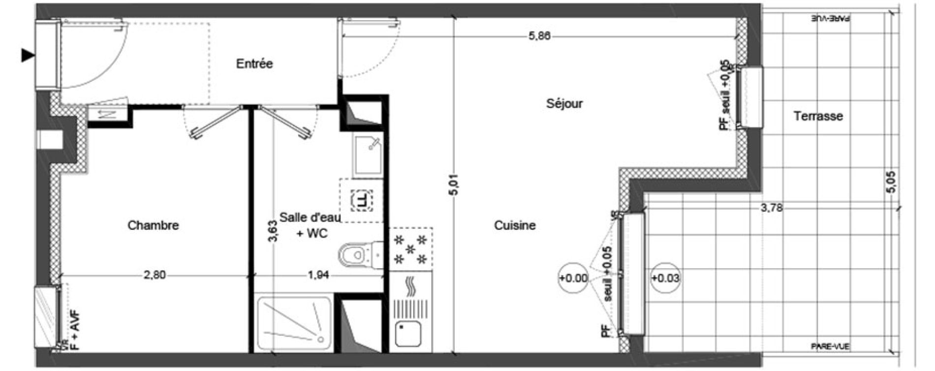 Appartement T2 de 42,96 m2 &agrave; Cou&euml;ron Centre
