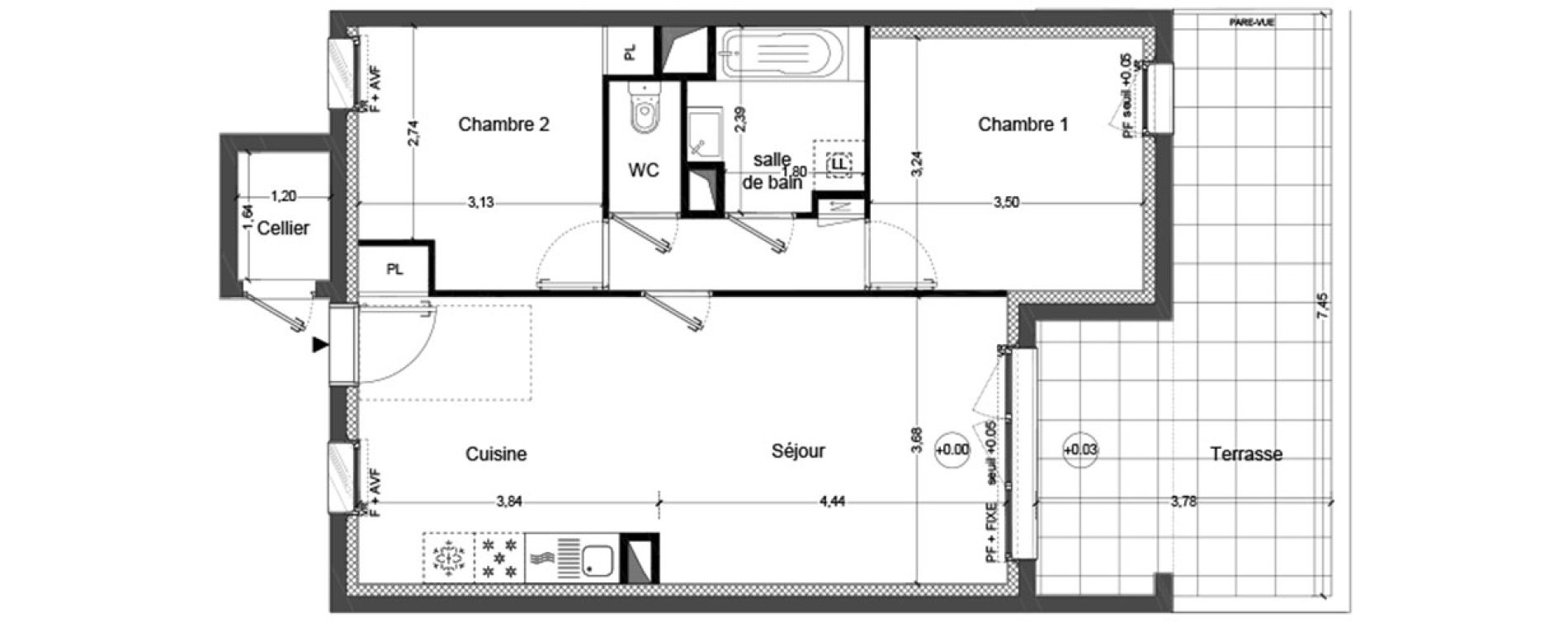 Appartement T3 de 61,84 m2 &agrave; Cou&euml;ron Centre