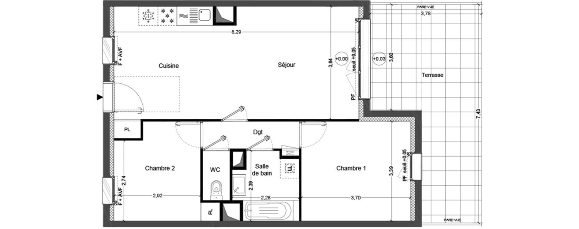 Appartement T3 de 63,54 m2 &agrave; Cou&euml;ron Centre