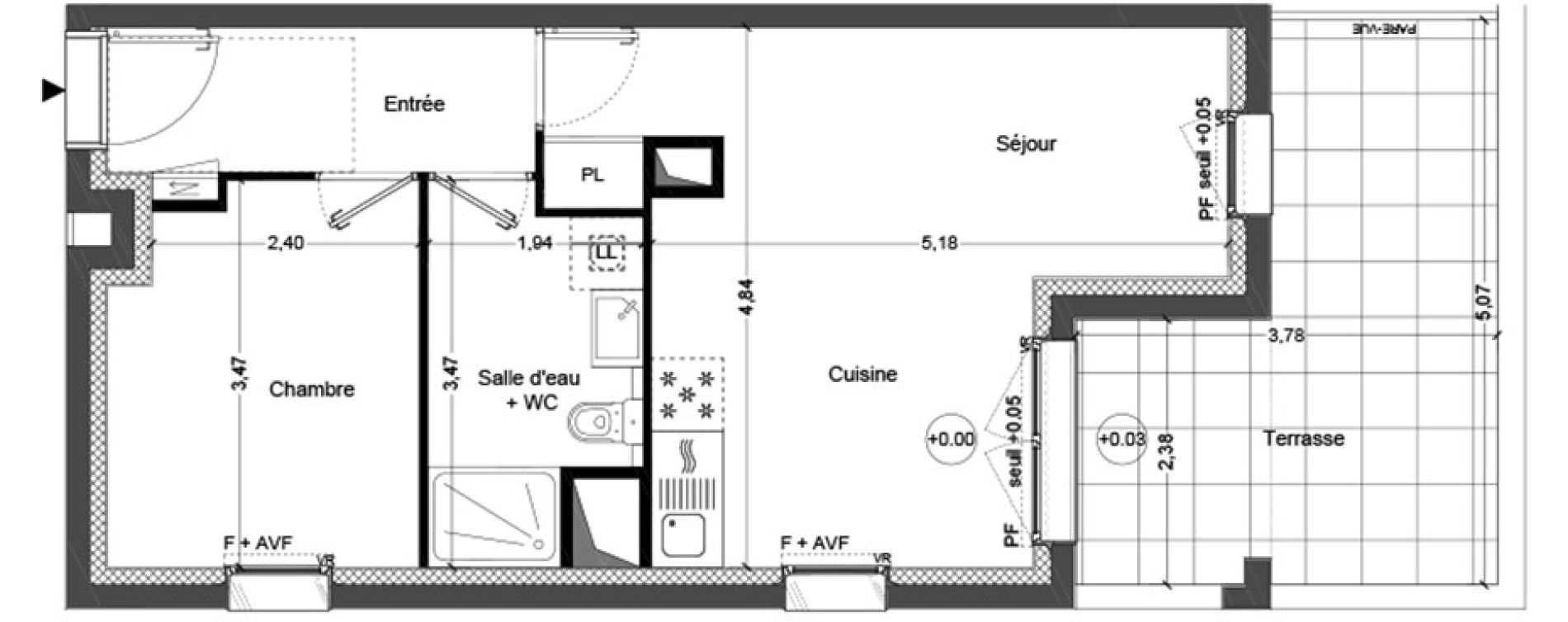 Appartement T2 de 41,56 m2 &agrave; Cou&euml;ron Centre