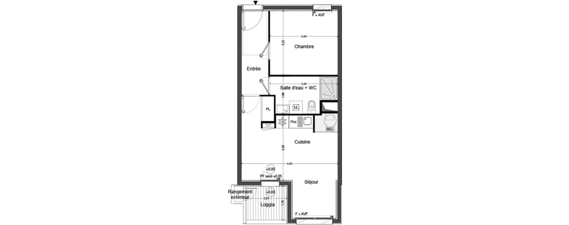 Appartement T2 de 43,24 m2 &agrave; Cou&euml;ron Centre