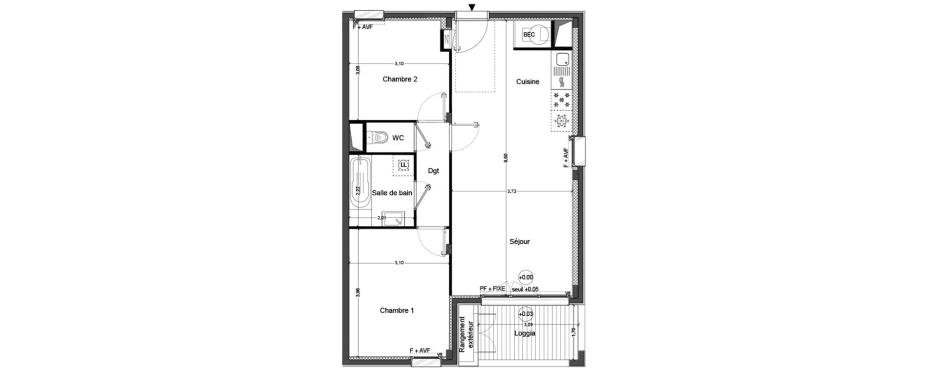 Appartement T3 de 61,64 m2 &agrave; Cou&euml;ron Centre