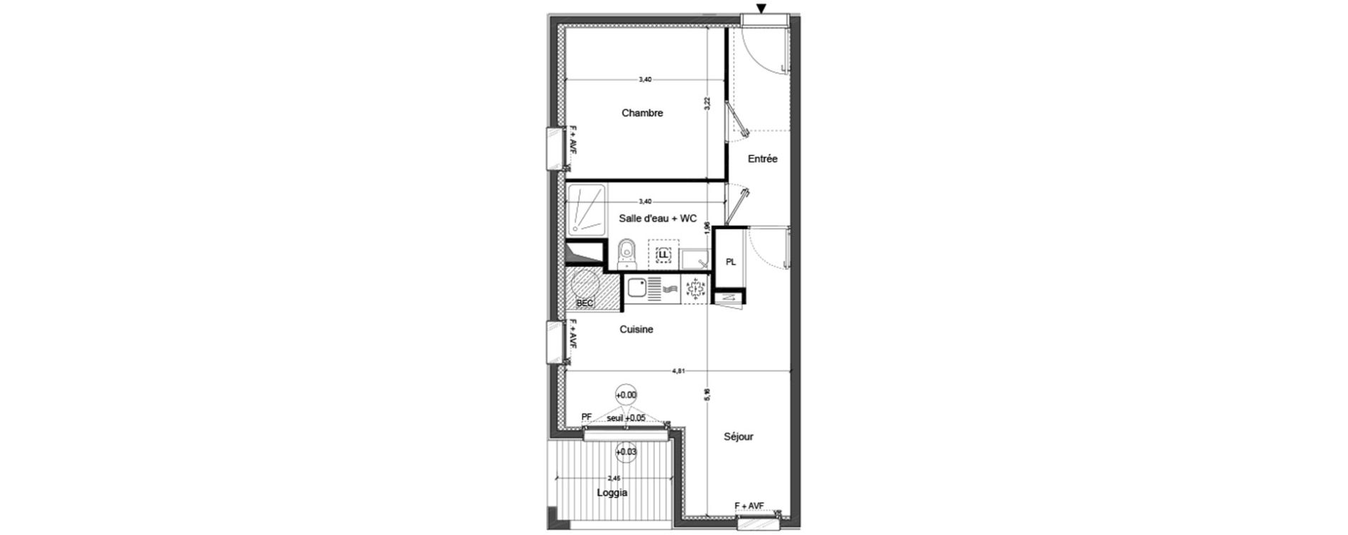 Appartement T2 de 43,34 m2 &agrave; Cou&euml;ron Centre
