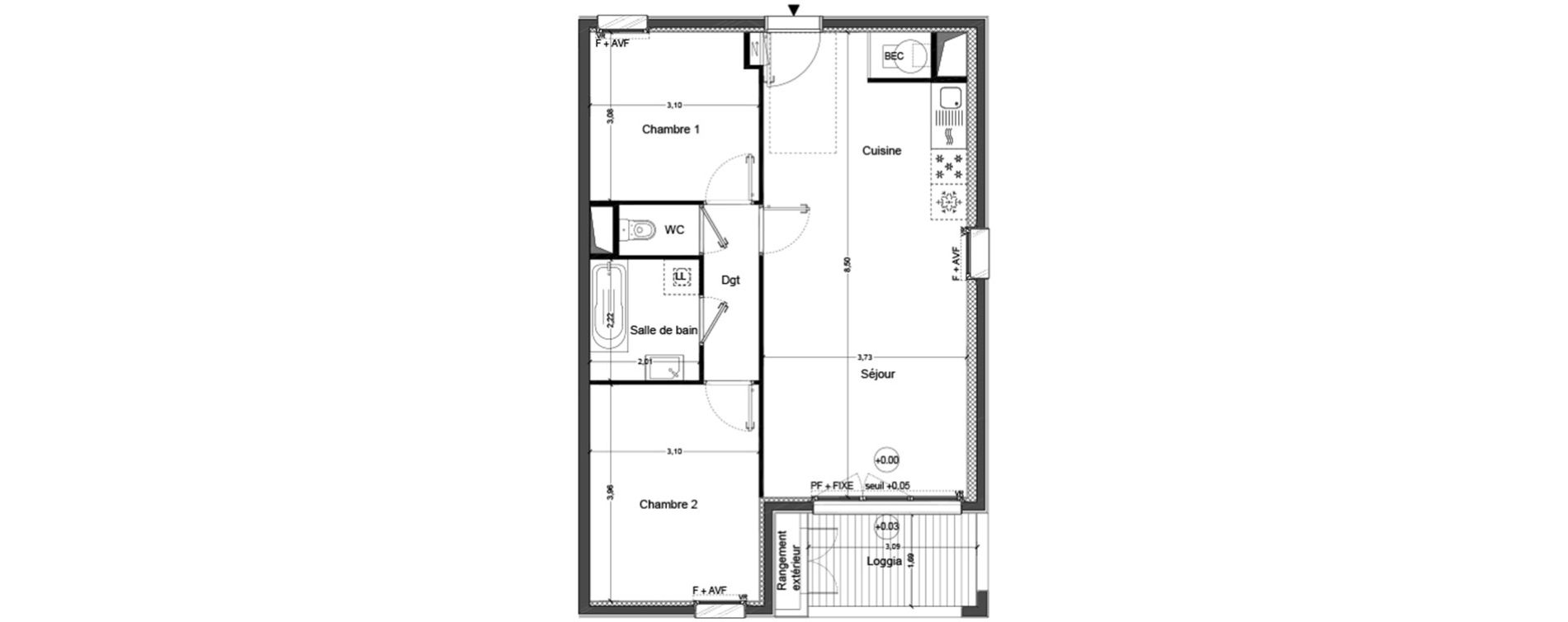 Appartement T3 de 61,79 m2 &agrave; Cou&euml;ron Centre