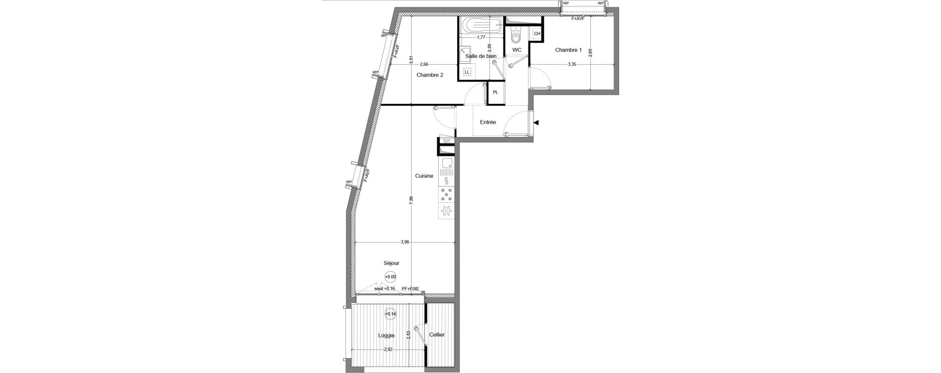 Appartement T3 de 58,87 m2 &agrave; Cou&euml;ron Centre