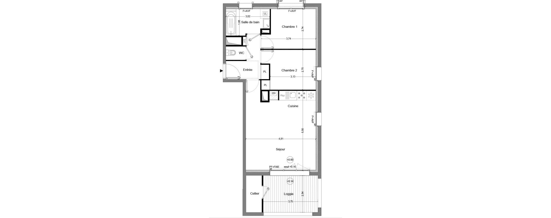 Appartement T3 de 57,12 m2 &agrave; Cou&euml;ron Centre