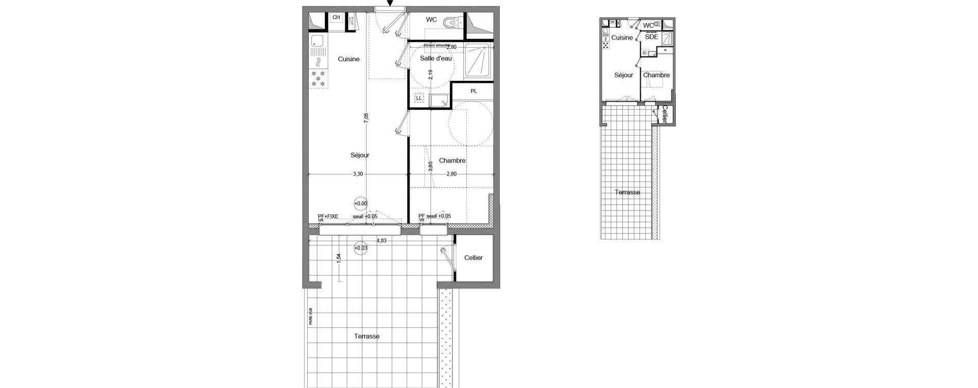 Appartement T2 de 40,79 m2 &agrave; Cou&euml;ron Centre